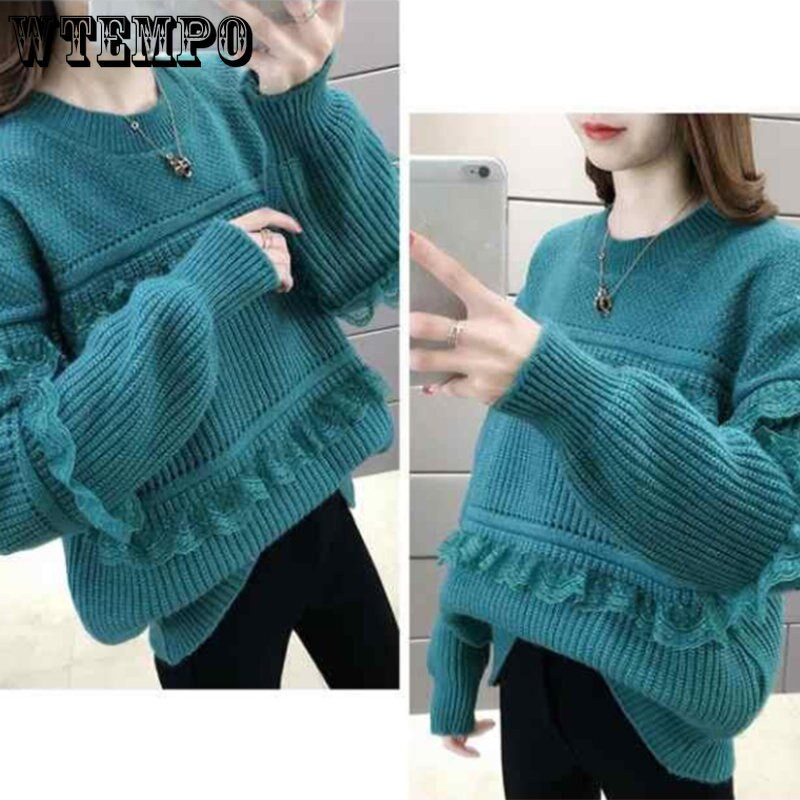 Δαντέλα με στρογγυλή λαιμόκοψη Φαρδύ πουλόβερ Γυναικείο Πλεκτό Πλεκτό Αθλητικά Ενδύματα Ευέλικτο Ξένο Στυλ Λεπτό φθινόπωρο και χειμώνα χονδρική