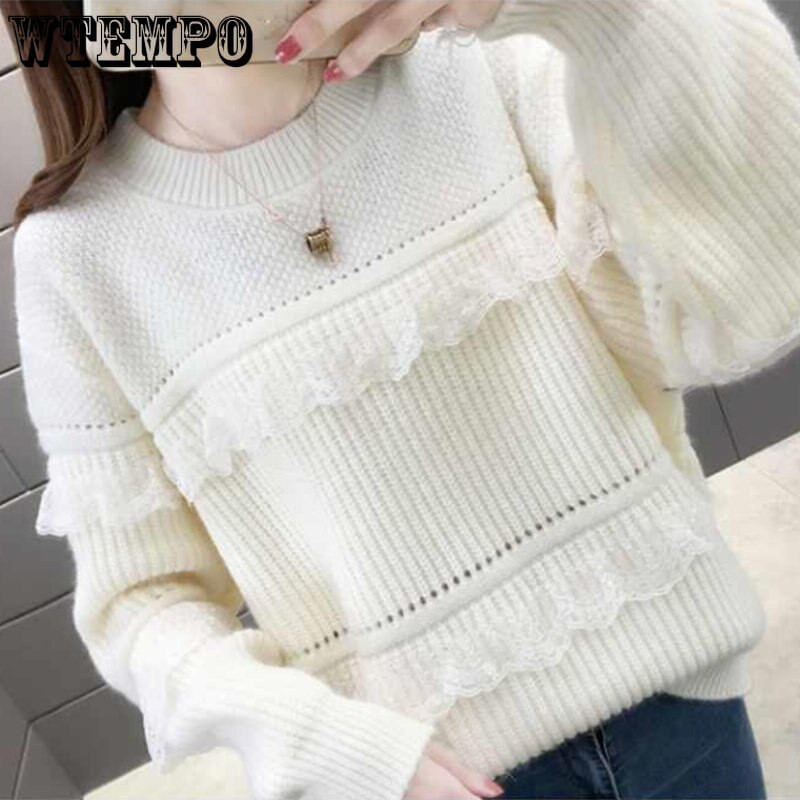 Δαντέλα με στρογγυλή λαιμόκοψη Φαρδύ πουλόβερ Γυναικείο Πλεκτό Πλεκτό Αθλητικά Ενδύματα Ευέλικτο Ξένο Στυλ Λεπτό φθινόπωρο και χειμώνα χονδρική