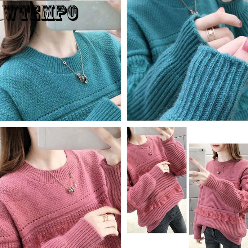 Δαντέλα με στρογγυλή λαιμόκοψη Φαρδύ πουλόβερ Γυναικείο Πλεκτό Πλεκτό Αθλητικά Ενδύματα Ευέλικτο Ξένο Στυλ Λεπτό φθινόπωρο και χειμώνα χονδρική