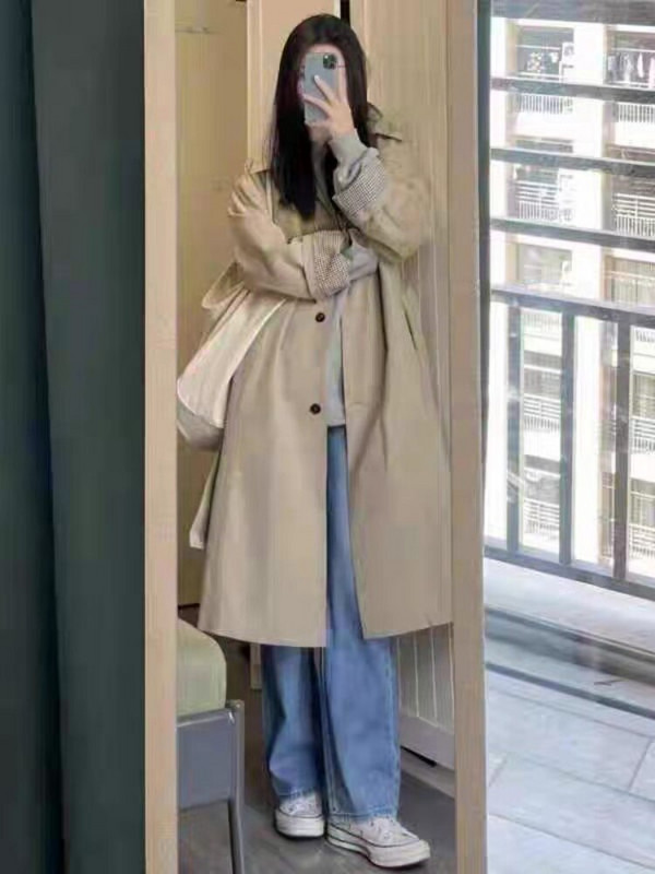 Korejski jesenski i zimski kaput vjetrovka Ženska klasična jednoredna vjetrovka u sveučilišnom stilu srednje dužine