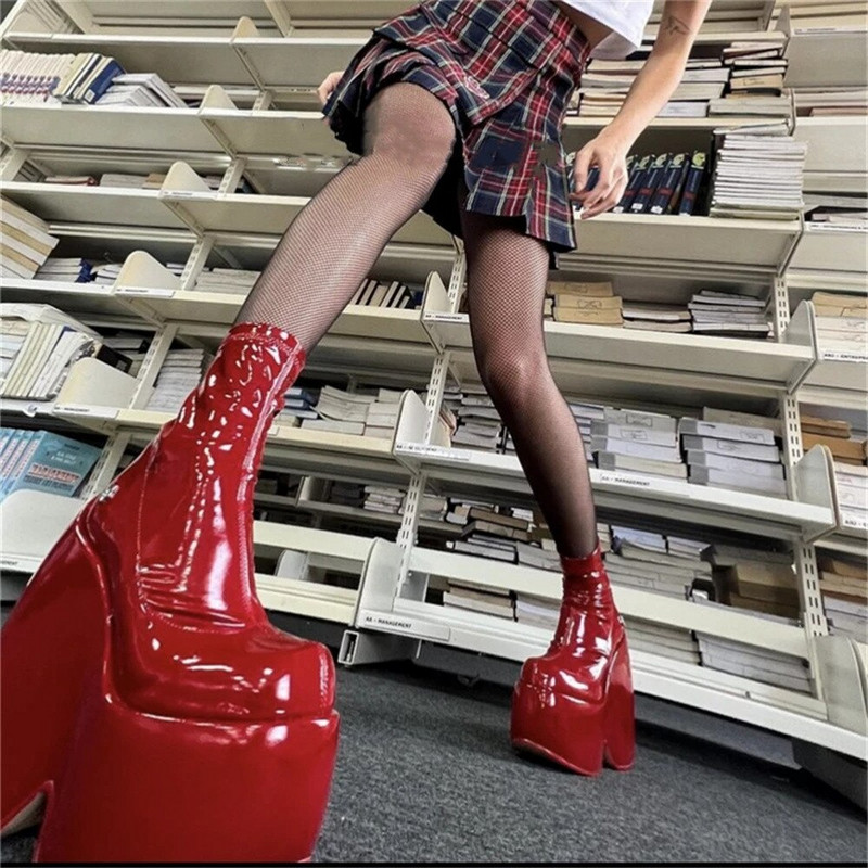 Ženske čizme s platformom Elastična super visoka peta Botas Femininas Debeli donji dio Ženske ulične cipele Ženske gležnjače