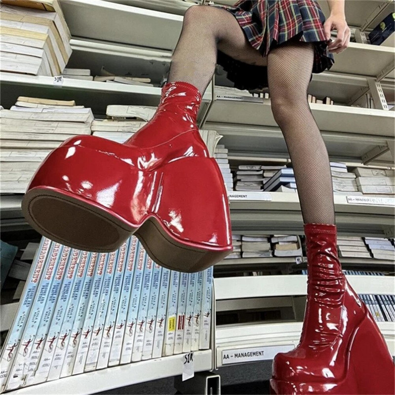 Ženske čizme s platformom Elastična super visoka peta Botas Femininas Debeli donji dio Ženske ulične cipele Ženske gležnjače