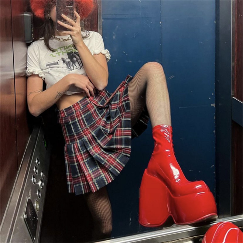 Ženske čizme s platformom Elastična super visoka peta Botas Femininas Debeli donji dio Ženske ulične cipele Ženske gležnjače