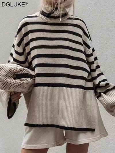 Sieviešu džemperis ar bruņurupuci ar garām piedurknēm retro lielizmēra džemperis sieviešu 2022. gada ziemas trikotāžas džemperis, ielas apģērbs