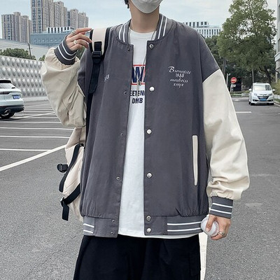 Ανδρικό παλτό με μονό στήθος Preppy Style Student BF Patchwork Εξωτερικά ρούχα μπέιζμπολ Πολυλειτουργική βάση γιακάς Top Plus Size