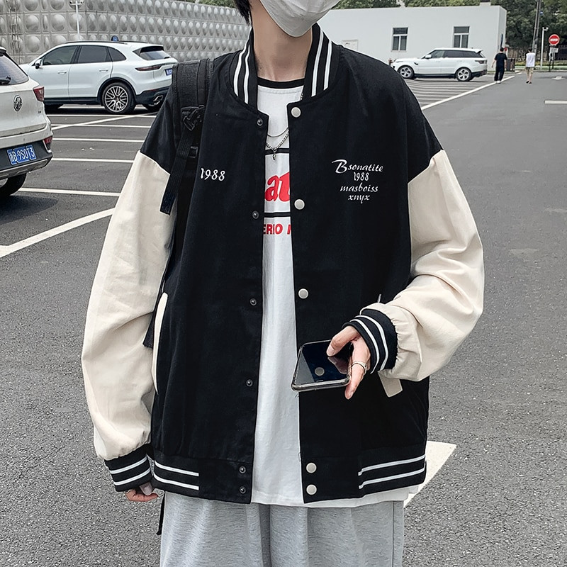 Ανδρικό παλτό με μονό στήθος Preppy Style Student BF Patchwork Εξωτερικά ρούχα μπέιζμπολ Πολυλειτουργική βάση γιακάς Top Plus Size