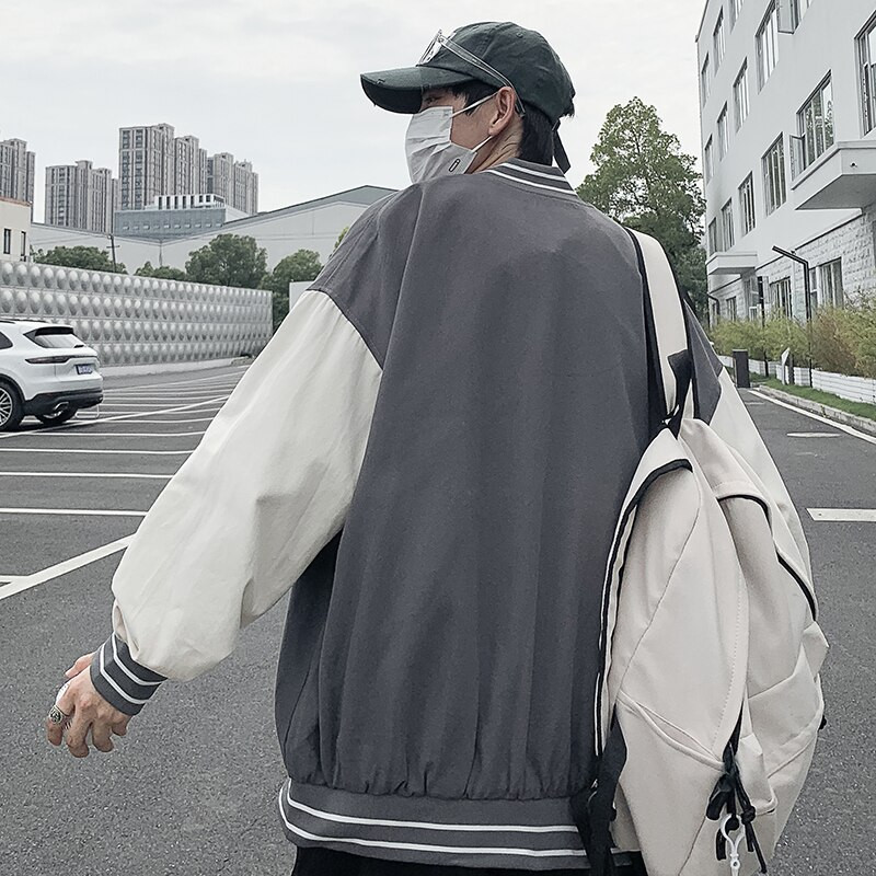 Ανδρικό παλτό με μονό στήθος Preppy Style Student BF Patchwork Εξωτερικά ρούχα μπέιζμπολ Πολυλειτουργική βάση γιακάς Top Plus Size