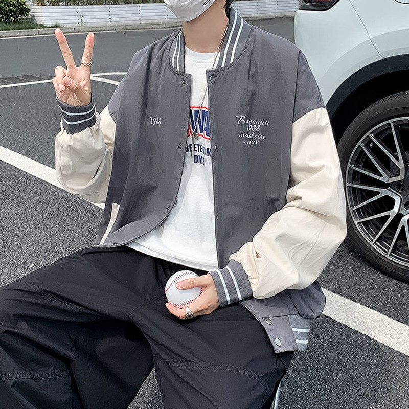 Ανδρικό παλτό με μονό στήθος Preppy Style Student BF Patchwork Εξωτερικά ρούχα μπέιζμπολ Πολυλειτουργική βάση γιακάς Top Plus Size