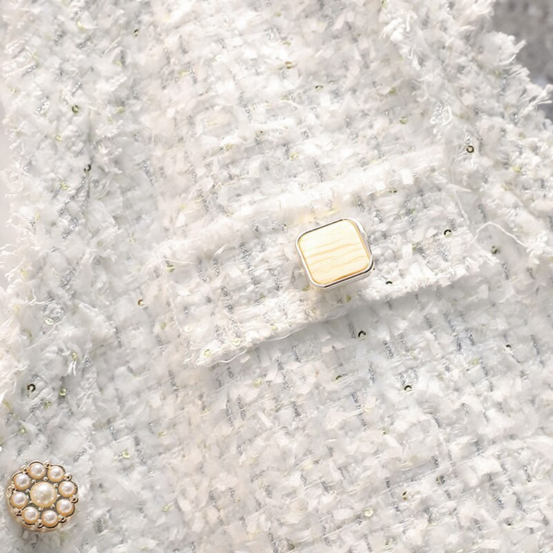 Korejski ženski karirani prsluk od tvida proljeće jesen ženski elegantni kaput s džepnim gumbima crno-bijeli gornji dio bez rukava ženska gornja odjeća s V-izrezom