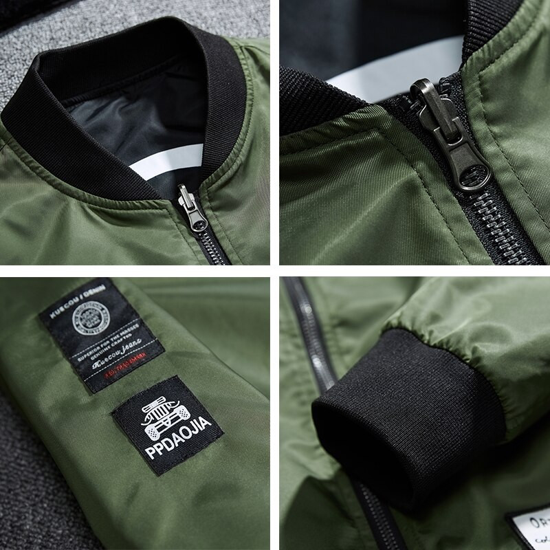 Muška bomber jakna Tanka muška odjeća Ležerna vjetrovka Muška pilotska jakna s zakrpama Zeleni tanki muški kaput Gornja odjeća, ZA267