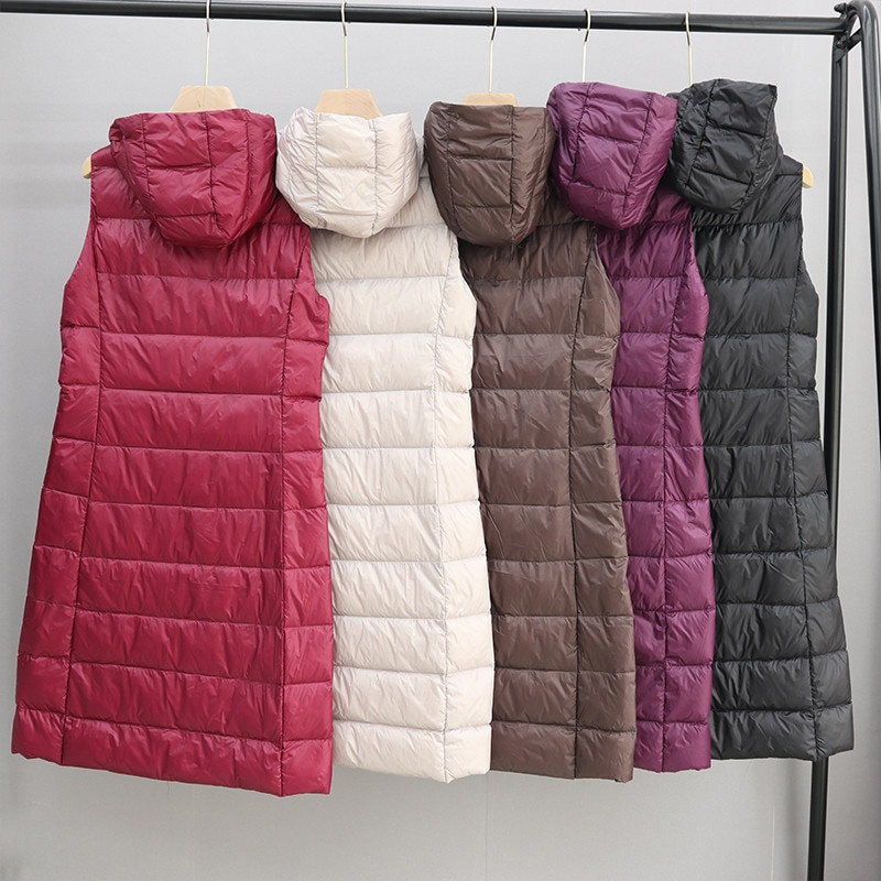 Γυναικείο Αμάνικο Γιλέκο 2022 Νέο Φθινοπωρινό Χειμώνα Εξαιρετικά Ανοιχτό Λευκό Γιλέκο Πουπουλένιο Παλτό Γυναικείο Μπουφάν Parkas με μακριά κουκούλα