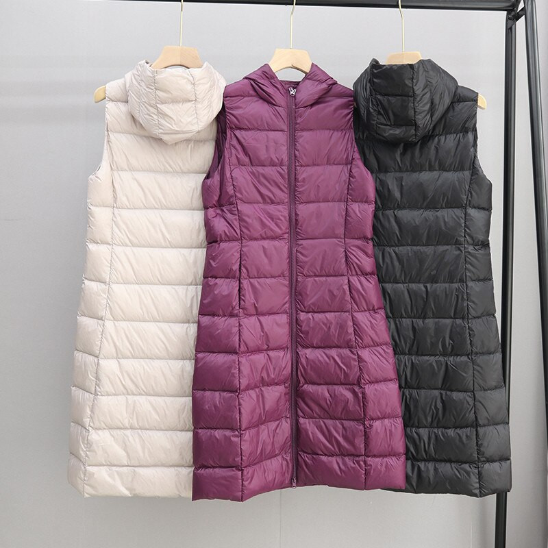 Γυναικείο Αμάνικο Γιλέκο 2022 Νέο Φθινοπωρινό Χειμώνα Εξαιρετικά Ανοιχτό Λευκό Γιλέκο Πουπουλένιο Παλτό Γυναικείο Μπουφάν Parkas με μακριά κουκούλα