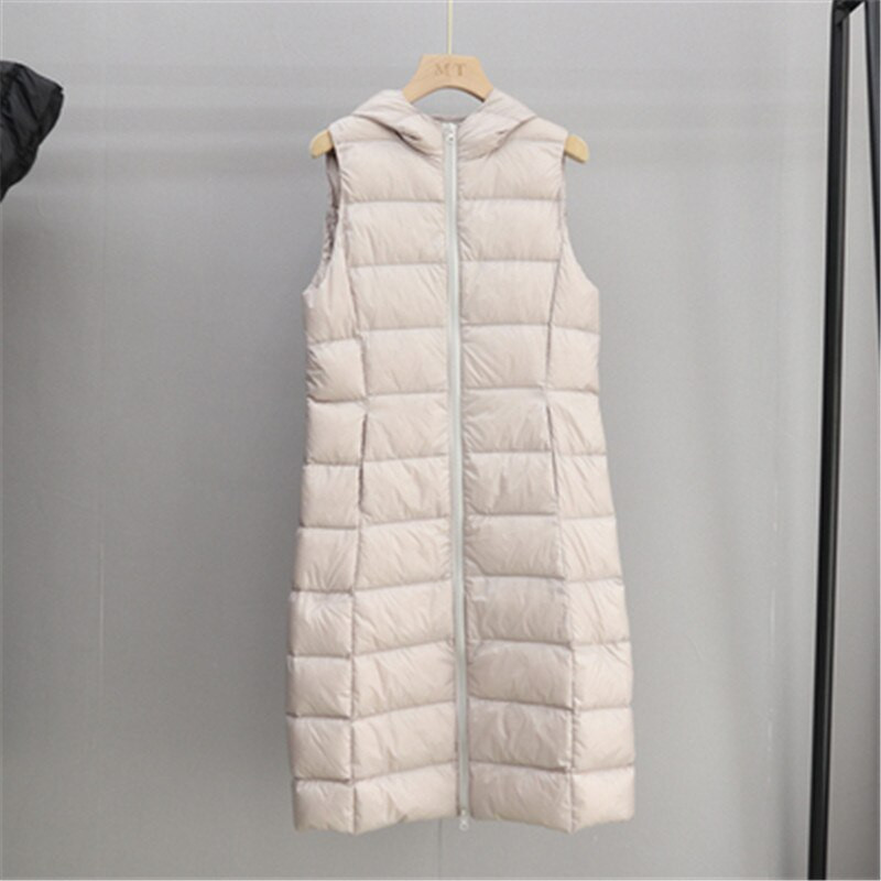 Γυναικείο Αμάνικο Γιλέκο 2022 Νέο Φθινοπωρινό Χειμώνα Εξαιρετικά Ανοιχτό Λευκό Γιλέκο Πουπουλένιο Παλτό Γυναικείο Μπουφάν Parkas με μακριά κουκούλα
