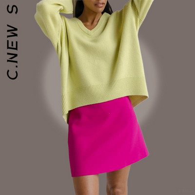 C.New SV Neck Fashion Sieviešu džemperis Trikotāžas šiki siltie džemperi Sieviešu vintage džemperis Sieviešu džemperis 2022. g. vienkārši sieviešu topi