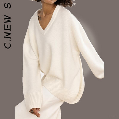 C.New SV Neck Fashion Sieviešu džemperis Trikotāžas šiki siltie džemperi Sieviešu vintage džemperis Sieviešu džemperis 2022. g. vienkārši sieviešu topi