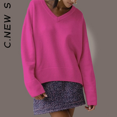 C.New SV Neck Fashion Sieviešu džemperis Trikotāžas šiki siltie džemperi Sieviešu vintage džemperis Sieviešu džemperis 2022. g. vienkārši sieviešu topi