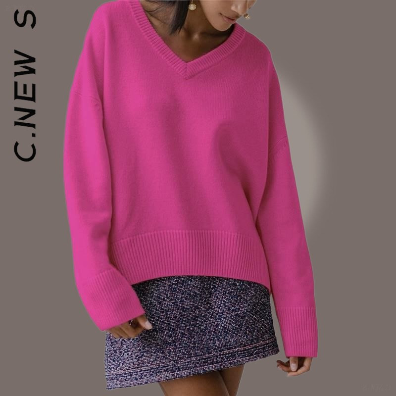 C.New SV Neck Fashion Sieviešu džemperis Trikotāžas šiki siltie džemperi Sieviešu vintage džemperis Sieviešu džemperis 2022. g. vienkārši sieviešu topi