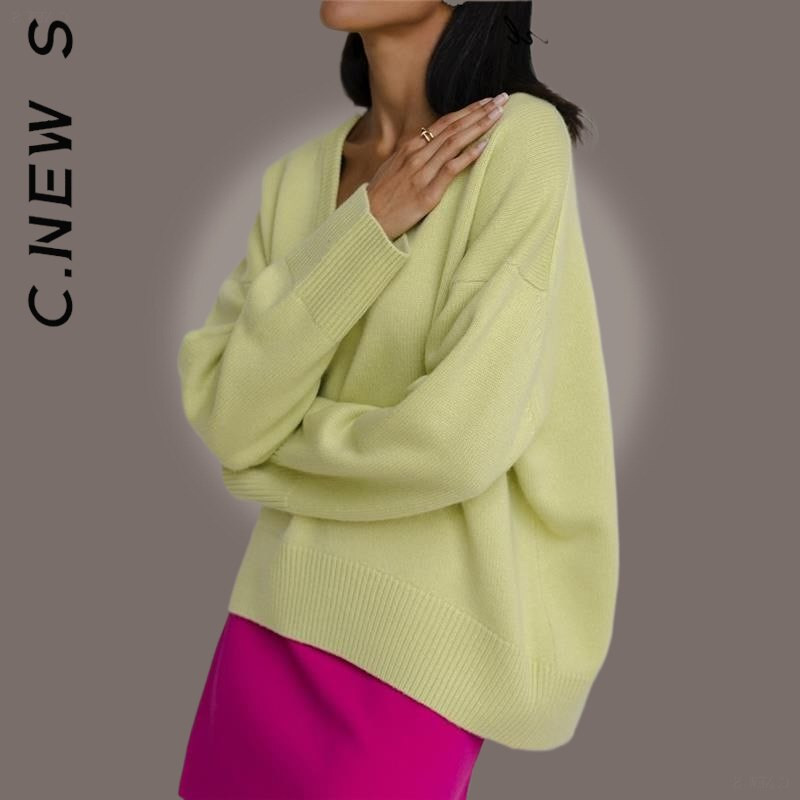 C.New SV Neck Fashion Sieviešu džemperis Trikotāžas šiki siltie džemperi Sieviešu vintage džemperis Sieviešu džemperis 2022. g. vienkārši sieviešu topi
