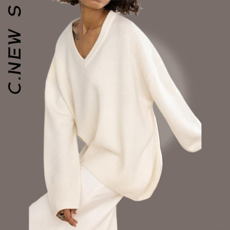 C.New SV Neck Fashion Sieviešu džemperis Trikotāžas šiki siltie džemperi Sieviešu vintage džemperis Sieviešu džemperis 2022. g. vienkārši sieviešu topi