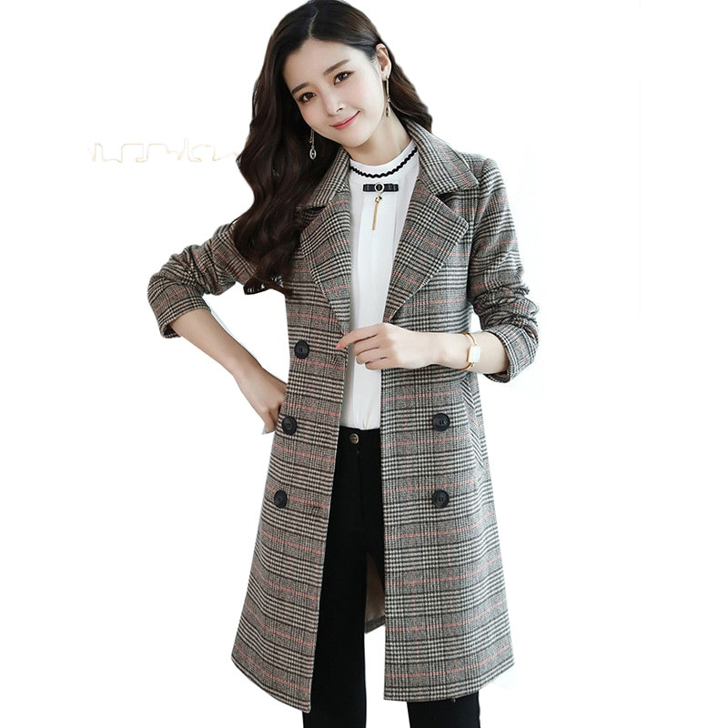 Φθινοπωρινό Χειμώνα Γυναικείο μάλλινο παλτό 2022 Διχτυωτό πανωφόρι με διπλό στήθος μεσαίο μακρύ πανωφόρι Γυναικείο casual μάλλινο παλτό Mujer 5XL