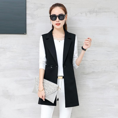 Ανοιξιάτικα φθινοπωρινά αμάνικα γιλέκα Μακρύ κοστούμι Γυναικείο γιλέκο Slim Blazer Γιλέκο Γιλέκο Γραφείο Lady Elegant Μαύρο Κόκκινο Μπλε