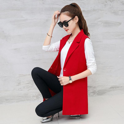 Ανοιξιάτικα φθινοπωρινά αμάνικα γιλέκα Μακρύ κοστούμι Γυναικείο γιλέκο Slim Blazer Γιλέκο Γιλέκο Γραφείο Lady Elegant Μαύρο Κόκκινο Μπλε