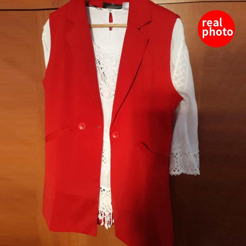 Ανοιξιάτικα φθινοπωρινά αμάνικα γιλέκα Μακρύ κοστούμι Γυναικείο γιλέκο Slim Blazer Γιλέκο Γιλέκο Γραφείο Lady Elegant Μαύρο Κόκκινο Μπλε