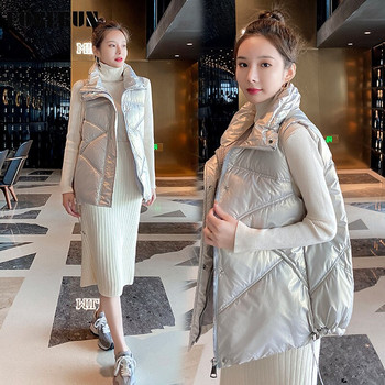 FORERUN Γυναικείο γιλέκο Κορεατικής μόδας Μεσαίου μήκους γυαλιστερό Gilet Νέα Πουφερ Γιλέκα Χειμερινό Παλτό Doudoune Sans Manche
