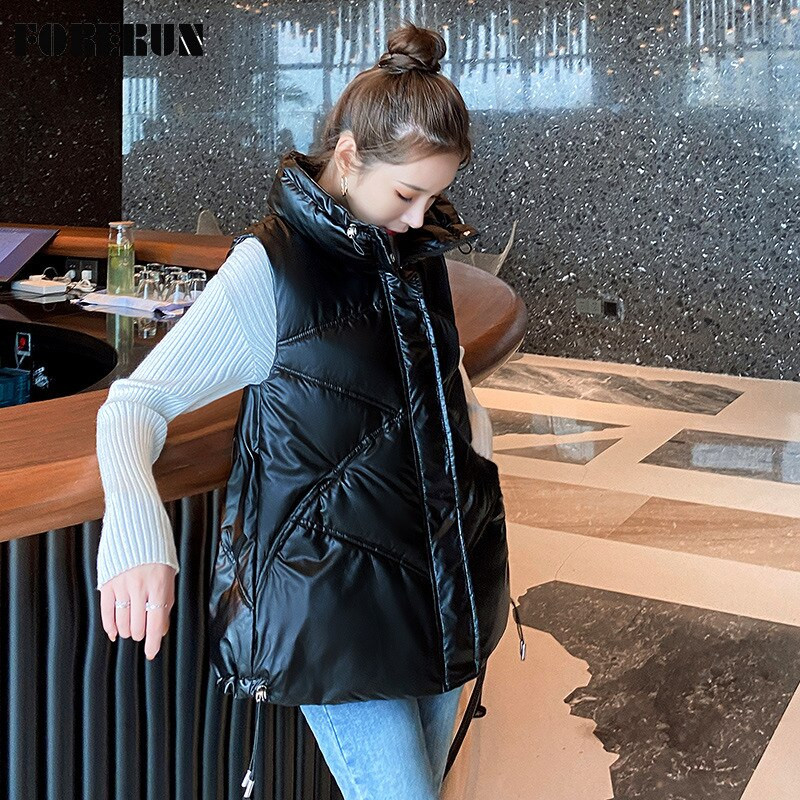 FORERUN Ženski prsluk Korejski modni stil Sjajna jakna srednje dužine Nove puferice Zimski kaput Doudoune Sans Manche