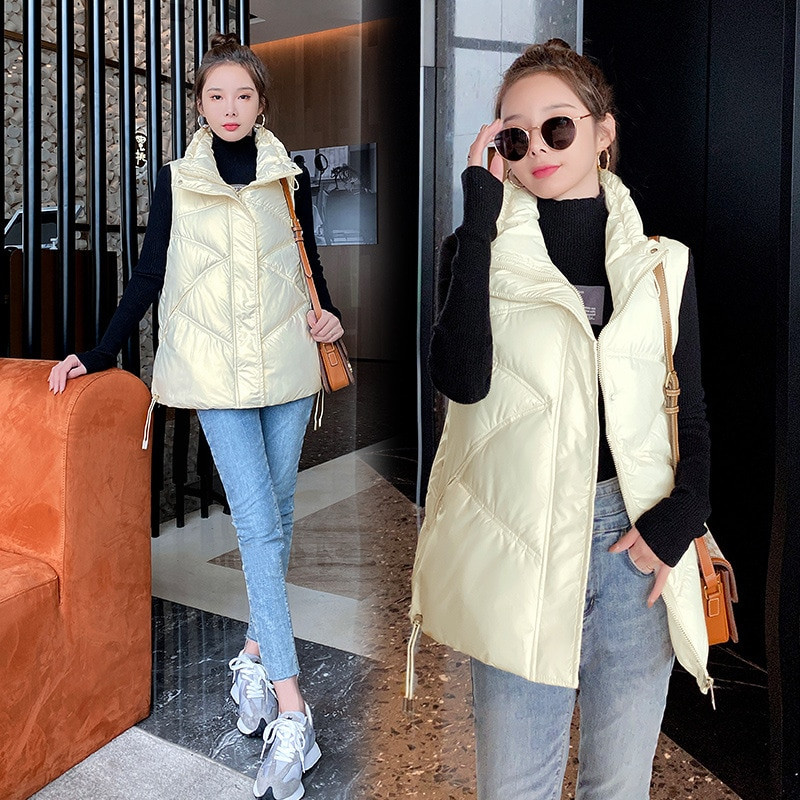 FORERUN Ženski prsluk Korejski modni stil Sjajna jakna srednje dužine Nove puferice Zimski kaput Doudoune Sans Manche