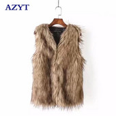 AZYT 2021 Winter New Faux Fur Γυναικείο παλτό Φαρδύ ζεστό γυναικείο γιλέκο Παχύ Χειμερινό αμάνικο μπουφάν Γυναικείο