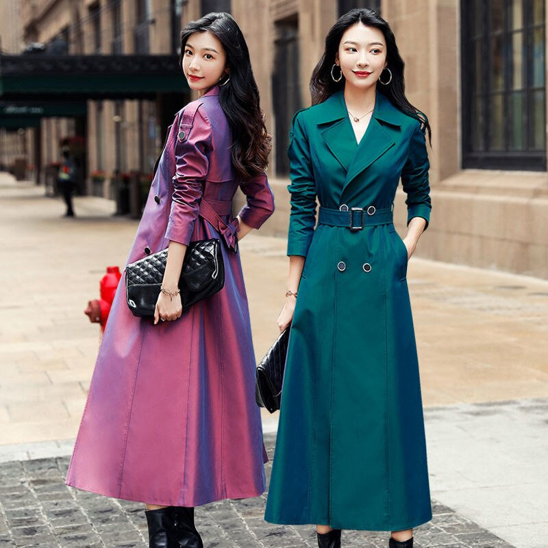 Potpuno novi trenč kaput 2022. Proljeće Jesen Ženska duga ležerna ženska vjetrovka s dvostrukim kopčanjem, jednostavna klasična zelena chic ženska vjetrovka
