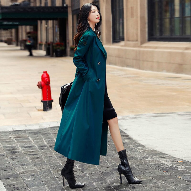 Potpuno novi trenč kaput 2022. Proljeće Jesen Ženska duga ležerna ženska vjetrovka s dvostrukim kopčanjem, jednostavna klasična zelena chic ženska vjetrovka