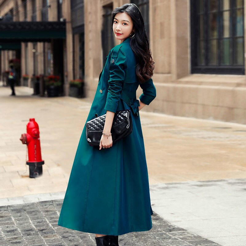 Potpuno novi trenč kaput 2022. Proljeće Jesen Ženska duga ležerna ženska vjetrovka s dvostrukim kopčanjem, jednostavna klasična zelena chic ženska vjetrovka