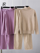 LIRUICHENG Ziemas stingras džemperu komplekti ar bruņurupuču apkakli ar garām piedurknēm, brīvs tops + platas kājas ikdienas bikses, 2022. gada sieviešu trikotāžas divu gabalu uzvalki