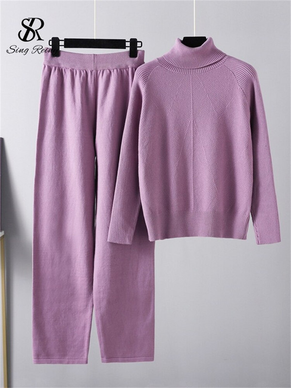 LIRUICHENG Ziemas stingras džemperu komplekti ar bruņurupuču apkakli ar garām piedurknēm, brīvs tops + platas kājas ikdienas bikses, 2022. gada sieviešu trikotāžas divu gabalu uzvalki