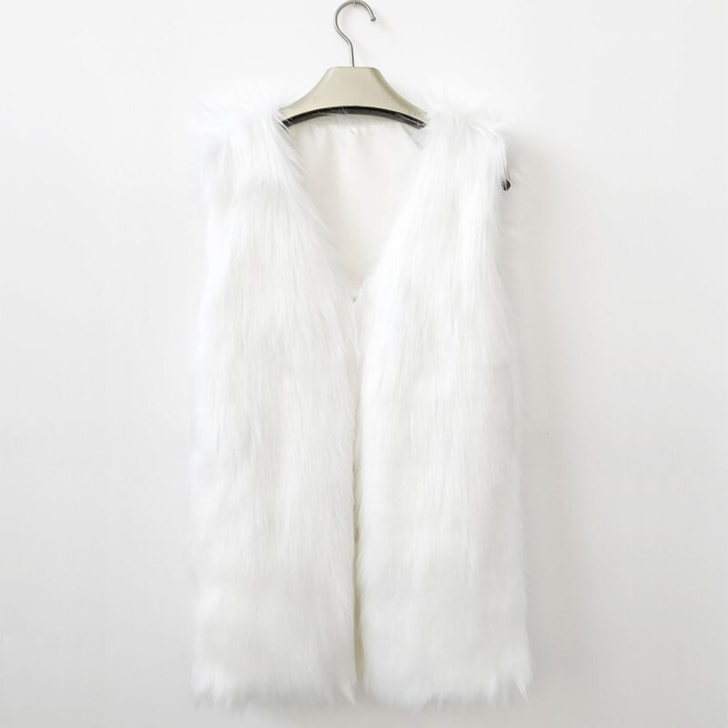 Γυναικείο λευκό γούνινο γιλέκο Φθινοπωρινό casual γούνινο γιλέκο Γυναικείο αμάνικο πανωφόρι Λεπτό παλτό από ψεύτικη γούνα Τριχωτό γιλέκο