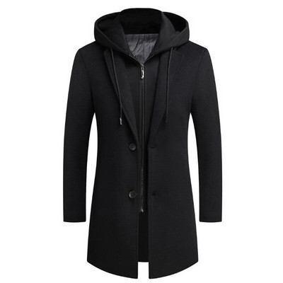 Φθινοπωρινό Χειμώνα Ανδρικό Μάλλινο Μπουφάν με κουκούλα Φθινοπωρινό Ανδρικό Μακρύ Αντιανεμικό Μάλλινο Παλτό Ανδρικό Χοντρό Λεπτό Μπουφάν