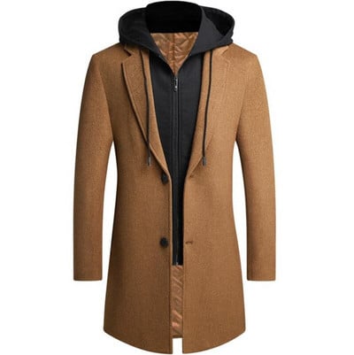 Φθινοπωρινό Χειμώνα Ανδρικό Μάλλινο Μπουφάν με κουκούλα Φθινοπωρινό Ανδρικό Μακρύ Αντιανεμικό Μάλλινο Παλτό Ανδρικό Χοντρό Λεπτό Μπουφάν