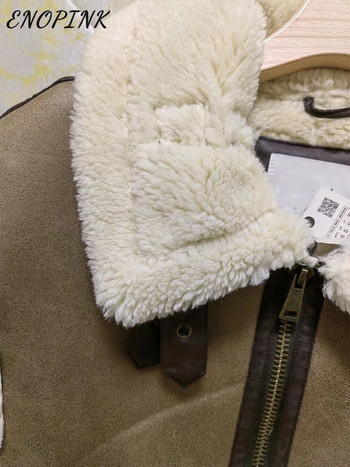 Γυναικείο παλτό απομίμησης δερμάτινου γιλέκου Lambswool 2022 Χοντρό ζεστό vintage αμάνικο τσέπες Γυναικείο γιλέκο Chic tops Χειμερινό μπουφάν
