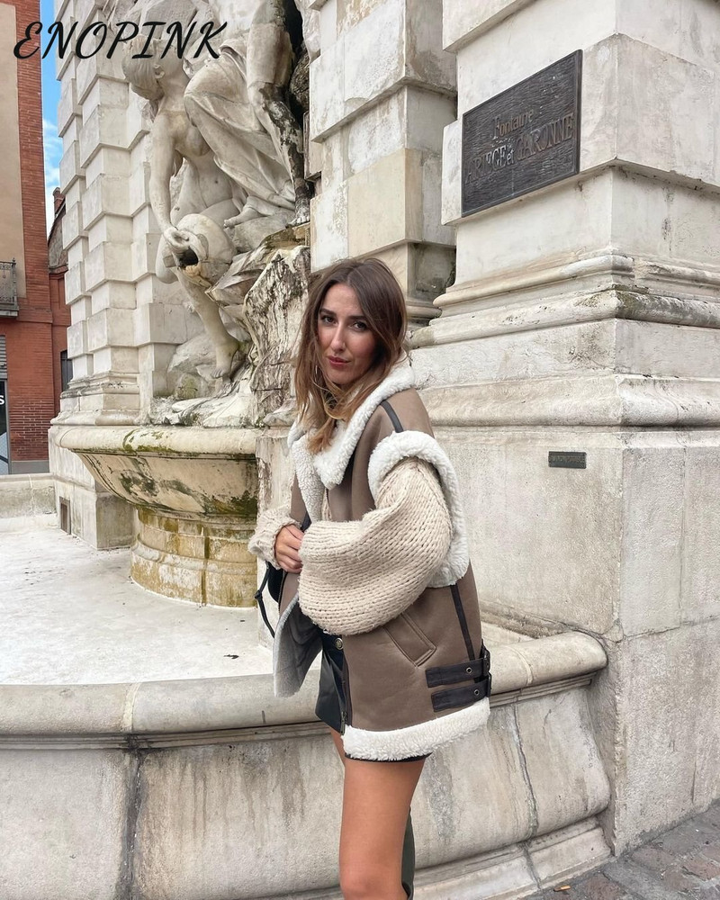 Sieviešu jēra vilnas imitācijas veste, 2022. gada biezs, silts vintage bezpiedurkņu kabatas sieviešu veste, eleganti topi ziemas jaka