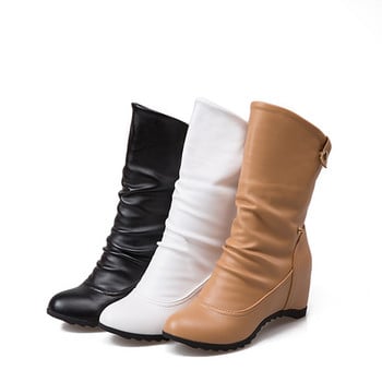 Γυναικείες Μπότες Wedge Boots Παπούτσια Plus Size 33-43 Γυναικείες Ανοιξιάτικες Φθινοπωρινές Flat Μακριές Μαλακές Δερμάτινες Μπότες μοτοσυκλέτας Λευκό Μαύρο