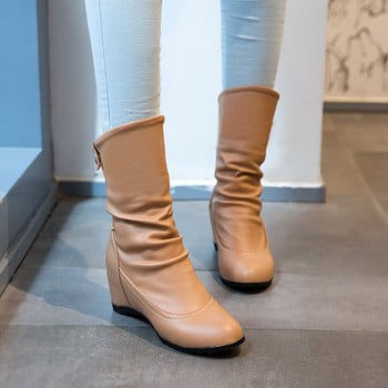 Γυναικείες Μπότες Wedge Boots Παπούτσια Plus Size 33-43 Γυναικείες Ανοιξιάτικες Φθινοπωρινές Flat Μακριές Μαλακές Δερμάτινες Μπότες μοτοσυκλέτας Λευκό Μαύρο