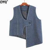[EWQ] Μοντέρνο αμάνικο γιλέκο με μονό κουμπί, φθινόπωρο 2022, φωτεινή γραμμή ακανόνιστου σακάκι με λαιμόκοψη V, μοντέρνα αμάνικα ρούχα Y3574
