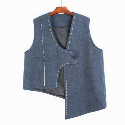 [EWQ] Μοντέρνο αμάνικο γιλέκο με μονό κουμπί, φθινόπωρο 2022, φωτεινή γραμμή ακανόνιστου σακάκι με λαιμόκοψη V, μοντέρνα αμάνικα ρούχα Y3574