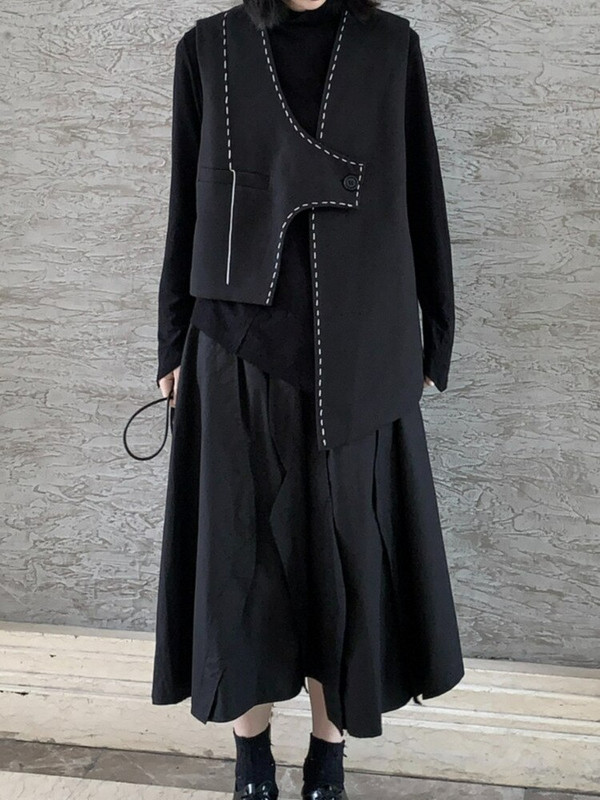 [EWQ] Μοντέρνο αμάνικο γιλέκο με μονό κουμπί, φθινόπωρο 2022, φωτεινή γραμμή ακανόνιστου σακάκι με λαιμόκοψη V, μοντέρνα αμάνικα ρούχα Y3574