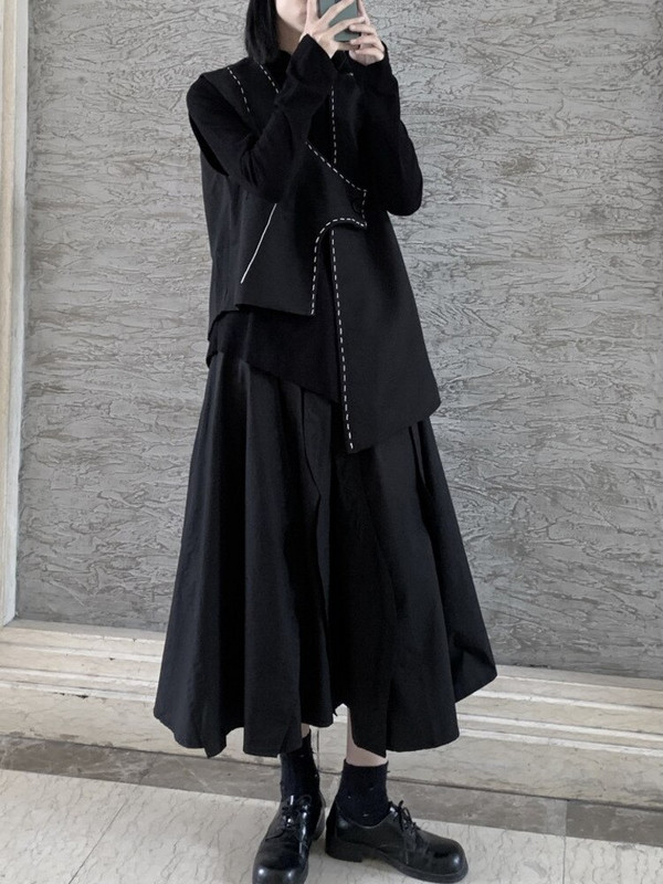 [EWQ] Μοντέρνο αμάνικο γιλέκο με μονό κουμπί, φθινόπωρο 2022, φωτεινή γραμμή ακανόνιστου σακάκι με λαιμόκοψη V, μοντέρνα αμάνικα ρούχα Y3574