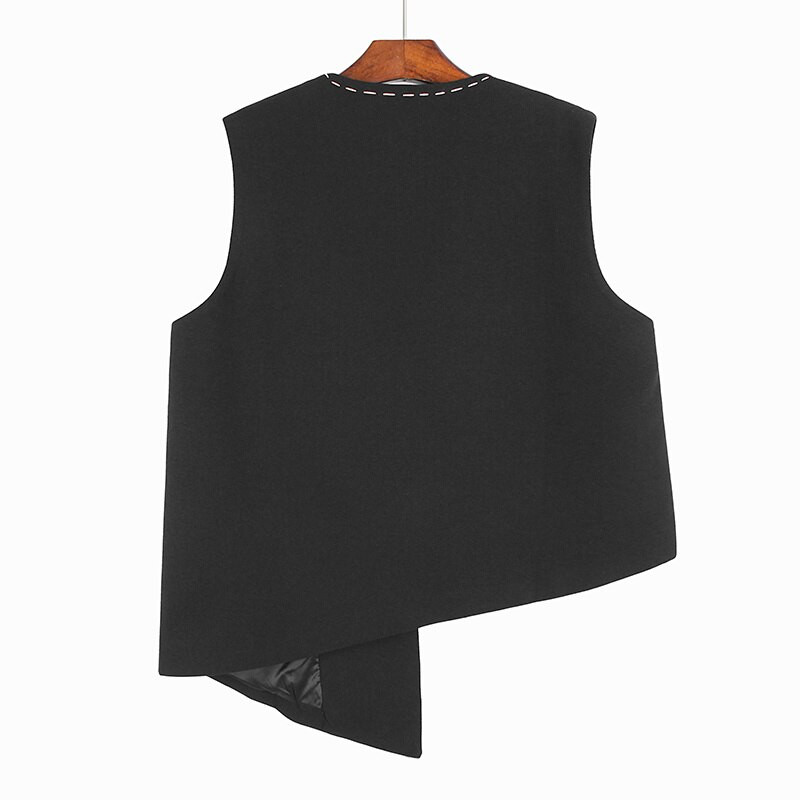 [EWQ] Μοντέρνο αμάνικο γιλέκο με μονό κουμπί, φθινόπωρο 2022, φωτεινή γραμμή ακανόνιστου σακάκι με λαιμόκοψη V, μοντέρνα αμάνικα ρούχα Y3574