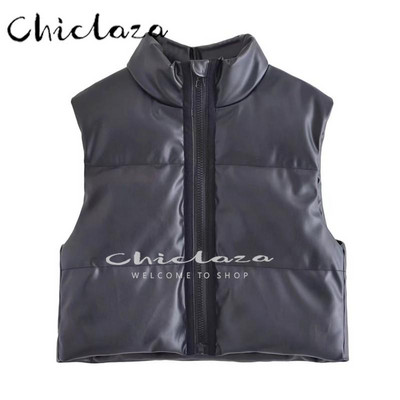 CHICLAZA 2022 Jesen Zima Ženski kaput od prsluka od umjetne kože, ležerna topla jakna bez rukava s patentnim zatvaračem, Prsluk, kratke majice Ženski