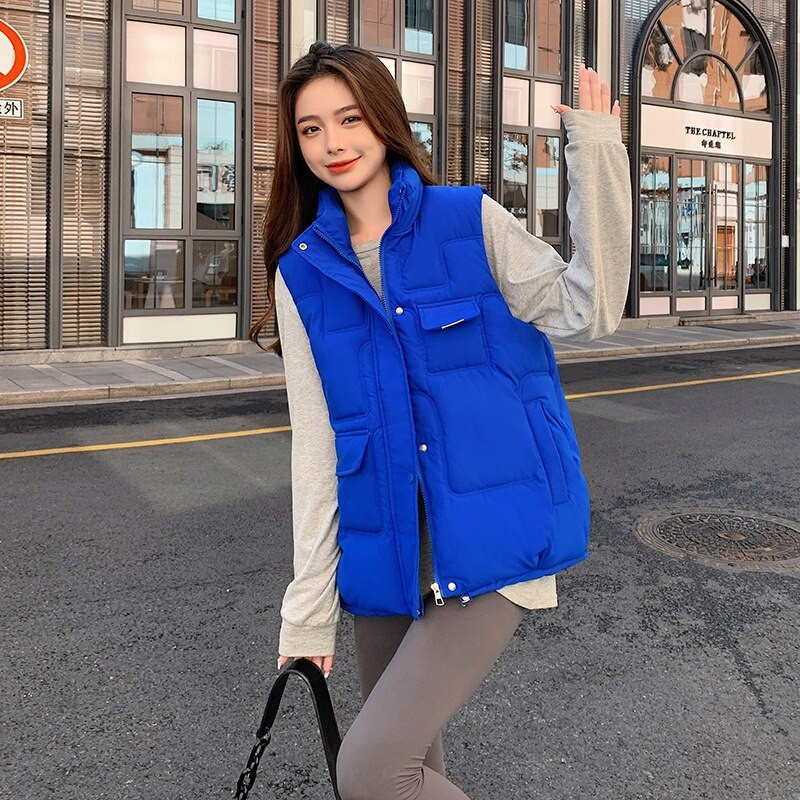 Ženski široki prsluk Novi jesenski i zimski pamučni prsluk 2022. Prsluk kratki samostojeći ovratnik Studentski topli prsluk Kaput Tide